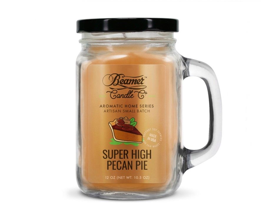 Smoke Killer illatgyertya üvegedényben, füllel és fém kupakkal – Super High Pecan Pie - nagy